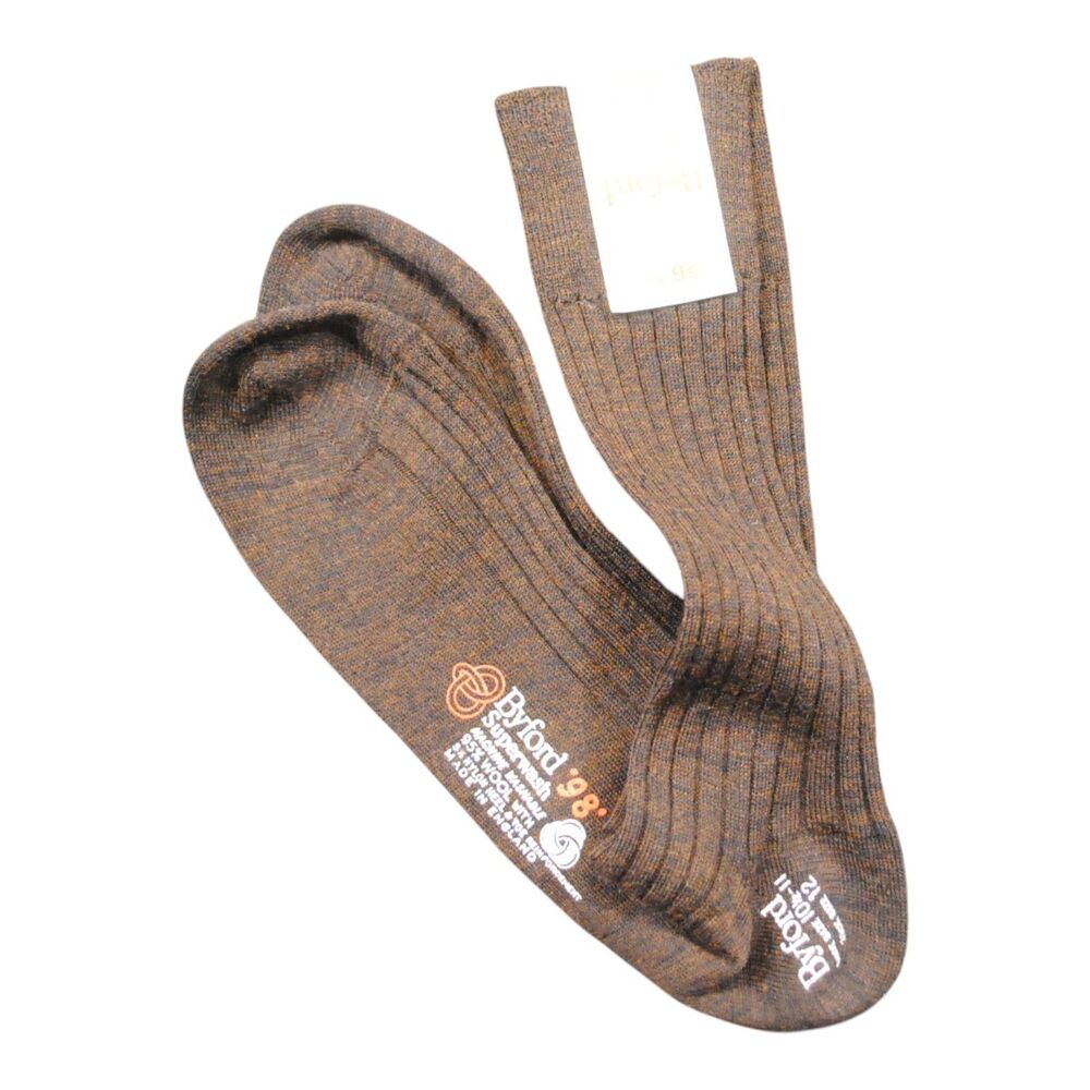 BYFORD WOOL BLEND MENS OVER THE CALF Brown SOCKS ENGLAND 10.50-11 Vintag NEW